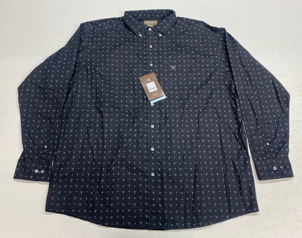 NEW Men Ariat Nixon steer bull all-over graphic cotton button up shirt, XXL